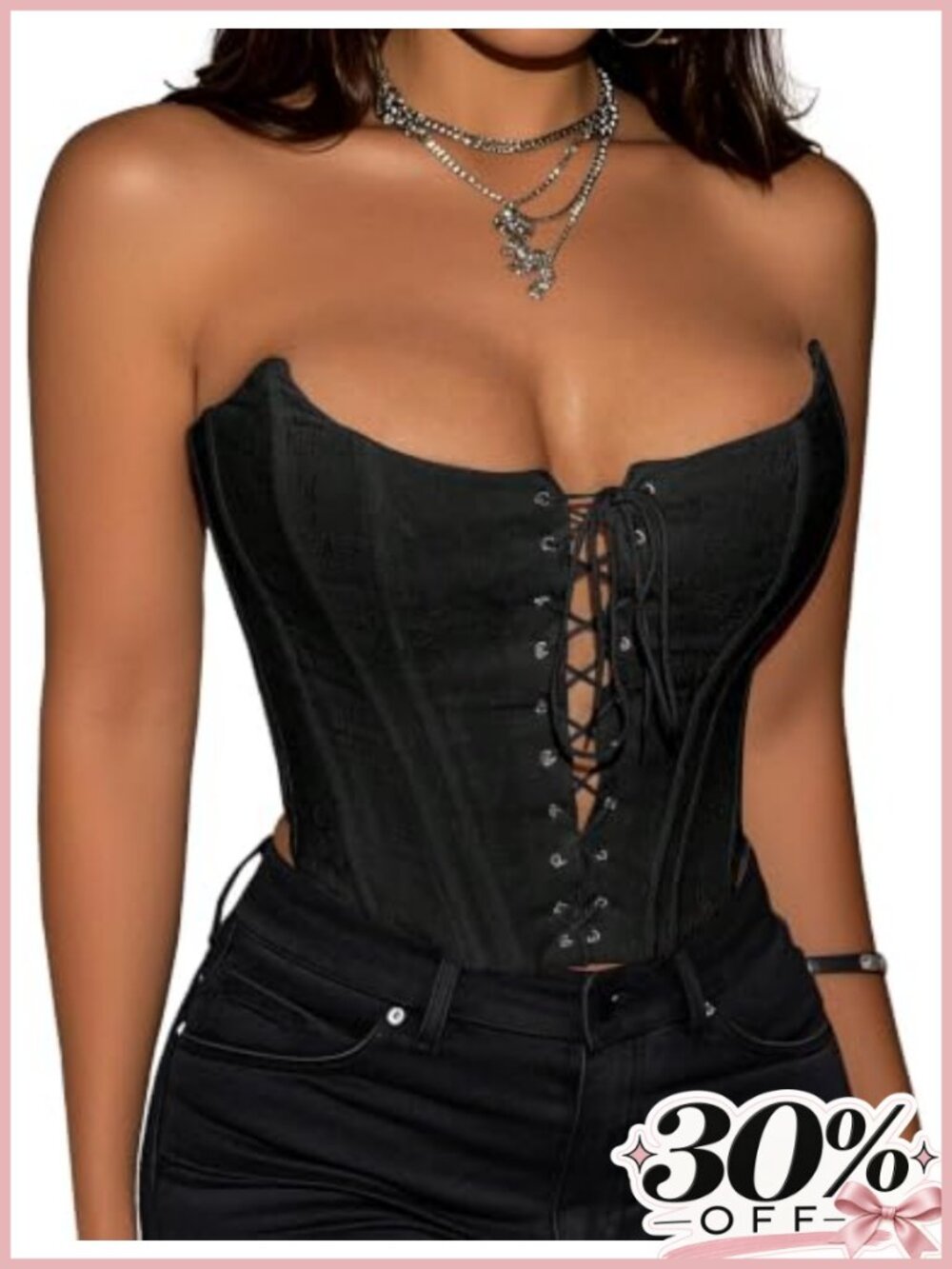 Women's Lace Up Corset Top Backless Bustier Crop Y2K Clubwear
